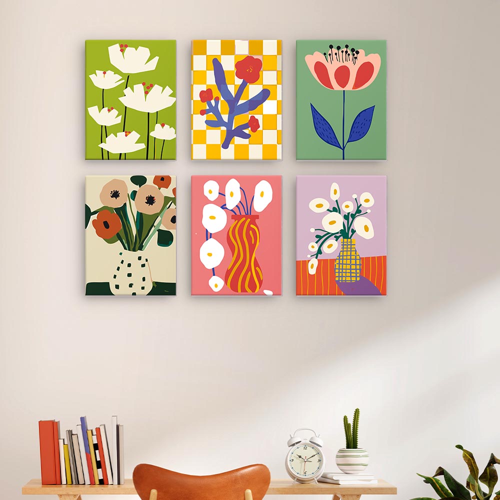 
Paint by Numbers – 6 Mini Paintings | Modern Floral Pop Art Set