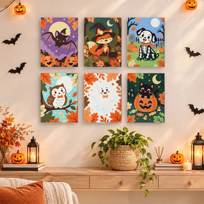 Paint by Numbers – 6 Mini Paintings | Autumn Leaves Halloween Pets Set