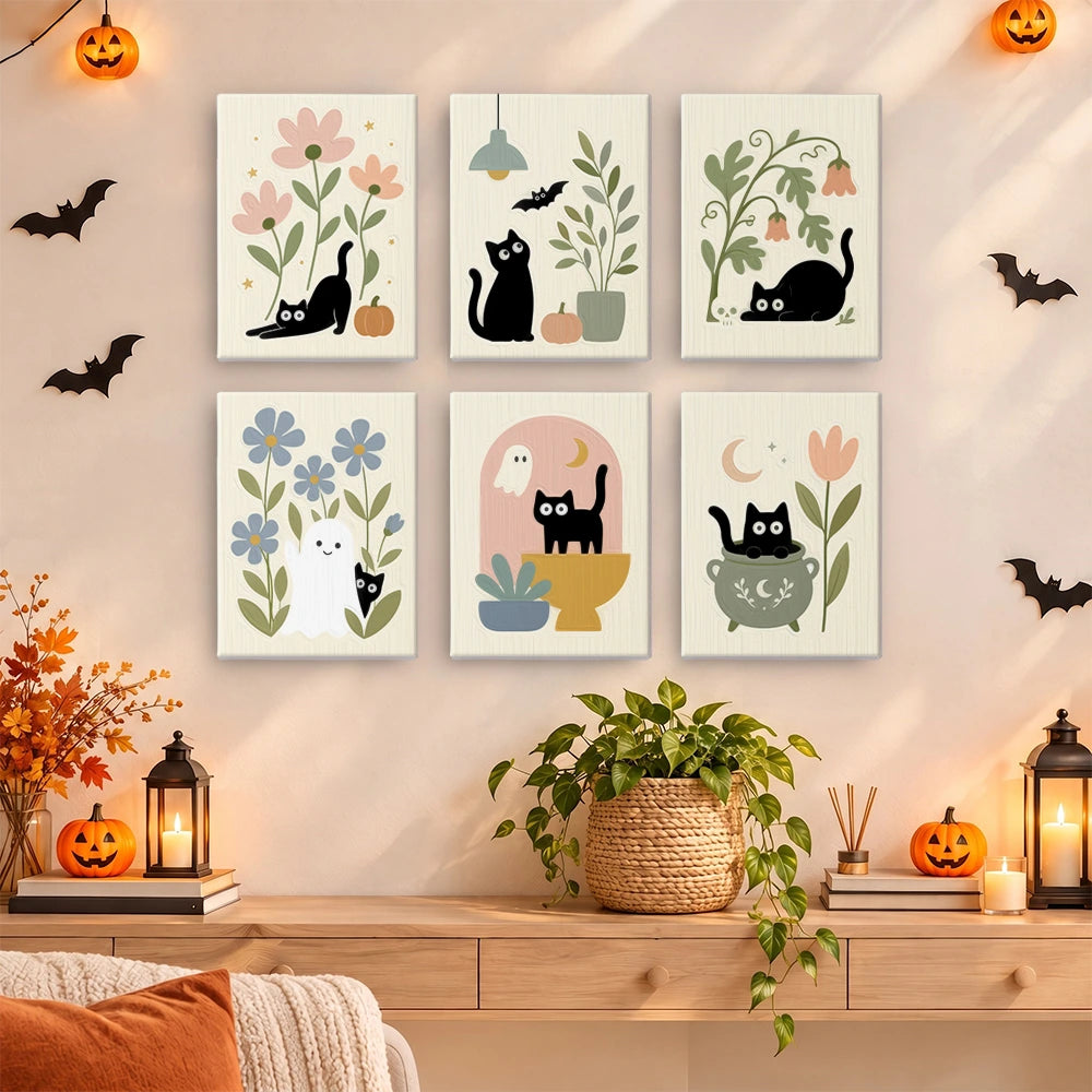 Paint by Numbers – 6 Mini Paintings | Black Cats Among Wildflowers Set