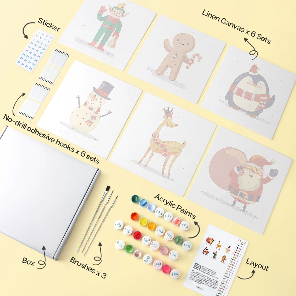 
Paint by Numbers – 6 Mini Paintings | Christmas Toy Figures (Square)