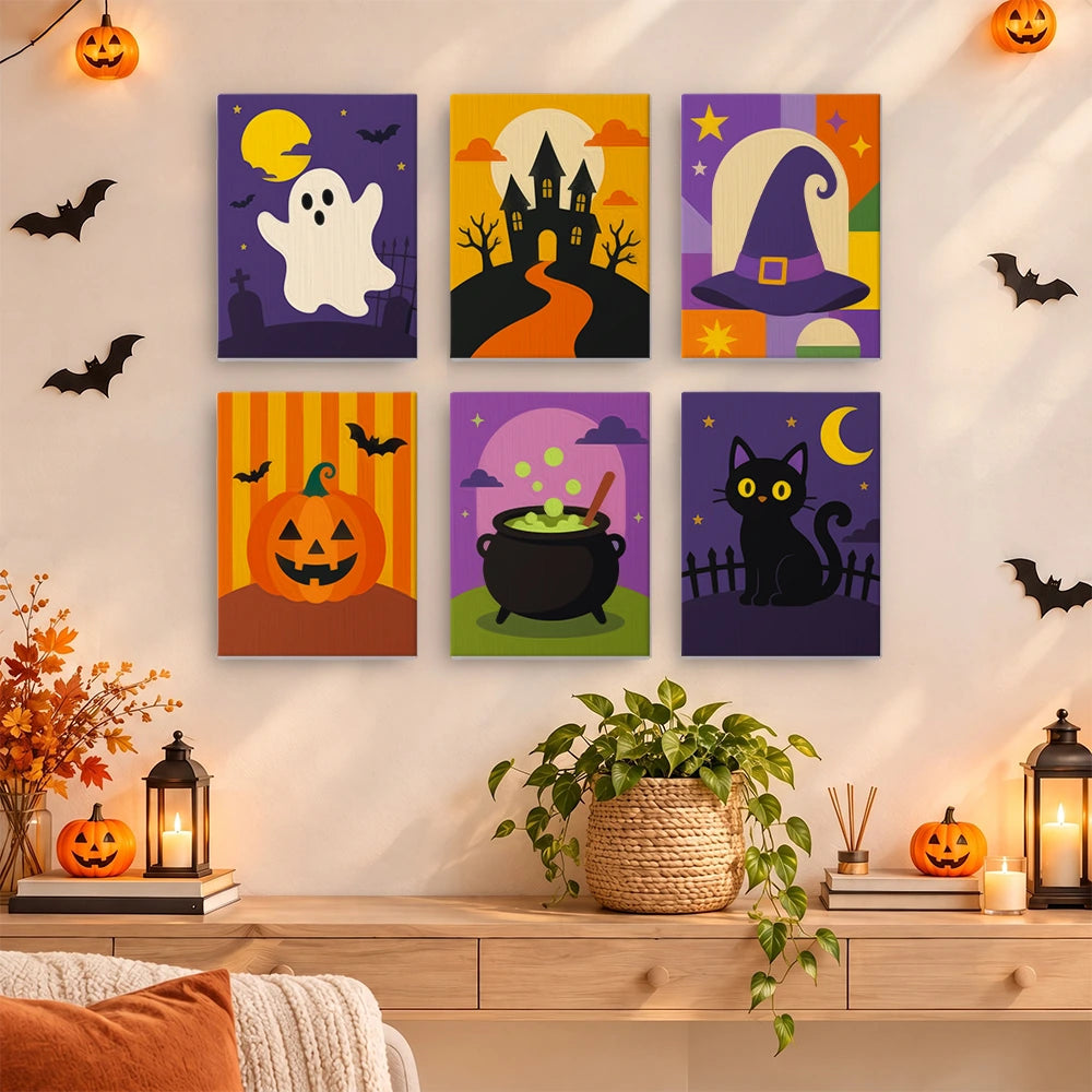 
Paint by Numbers – 6 Mini Paintings | Classic Halloween Icons Set