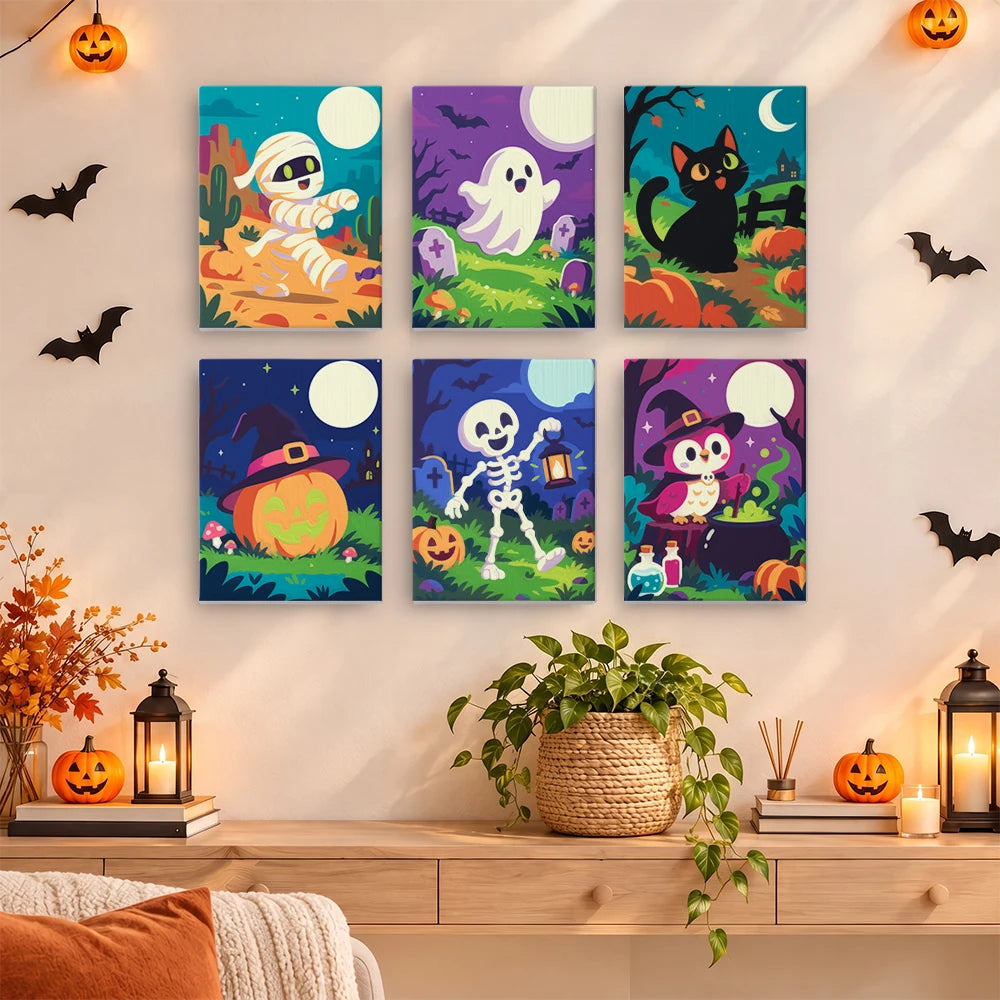 Paint by Numbers – 6 Mini Paintings | Colorful Graveyard Friends Set