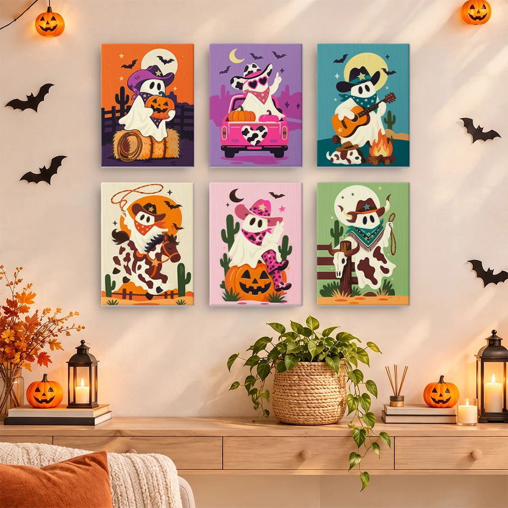 Paint by Numbers – 6 Mini Paintings | Cowboy Ghosts and Pumpkins Set