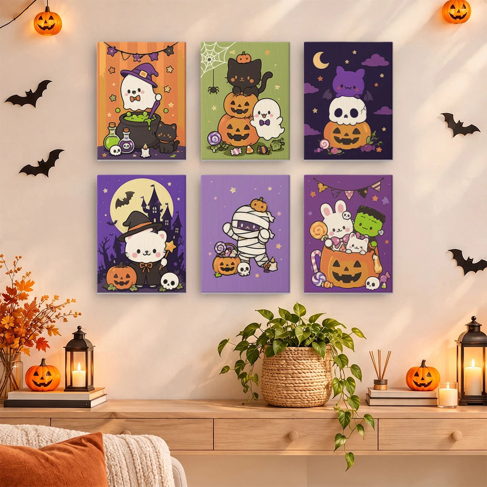 Paint by Numbers – 6 Mini Paintings | Cute Pastel Halloween Friends Set