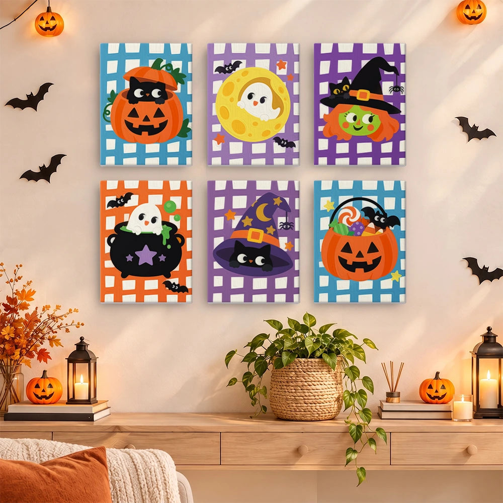 
Paint by Numbers – 6 Mini Paintings | Gingham Halloween Characters Set