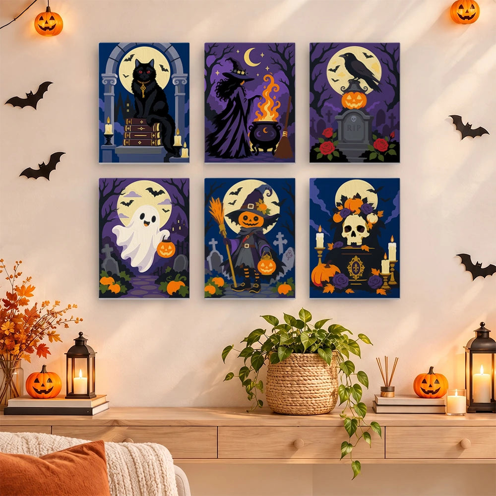 Paint by Numbers – 6 Mini Paintings | Gothic Graveyard Night Set