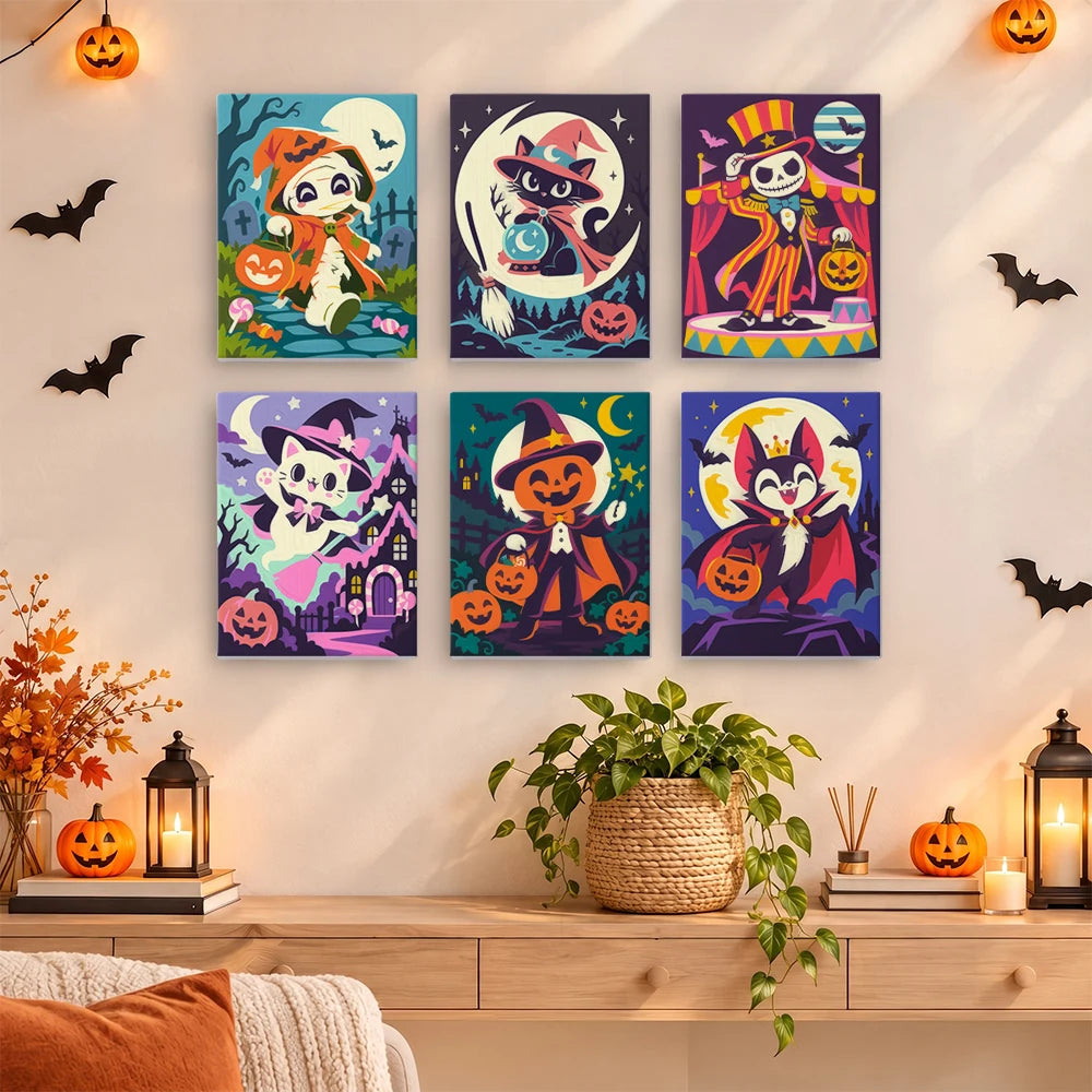 
Paint by Numbers – 6 Mini Paintings | Halloween Circus Characters Set