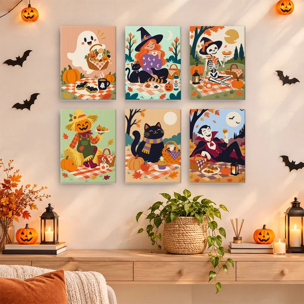 
Paint by Numbers – 6 Mini Paintings | Halloween Picnic in the Park Set