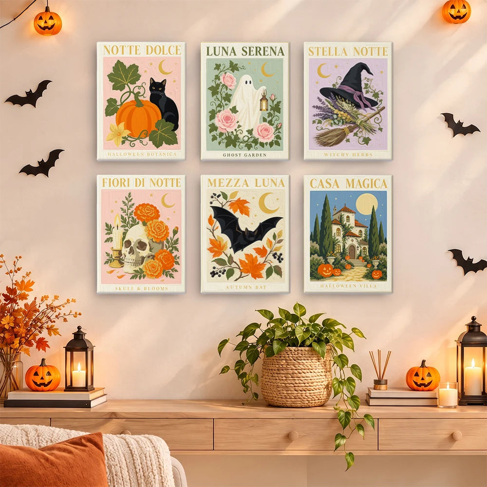 Paint by Numbers – 6 Mini Paintings | Italian Botanical Halloween Posters Set