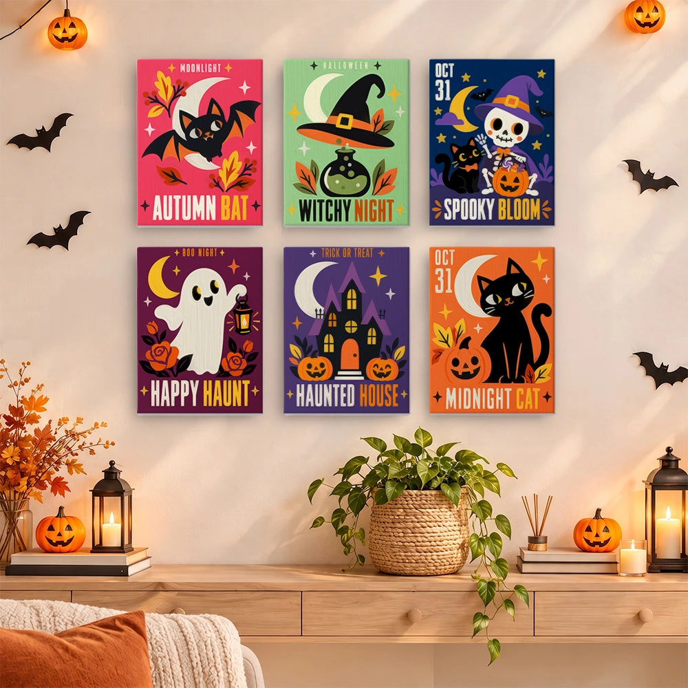 
Paint by Numbers – 6 Mini Paintings | Midnight Cat and Spooky Bloom Posters Set
