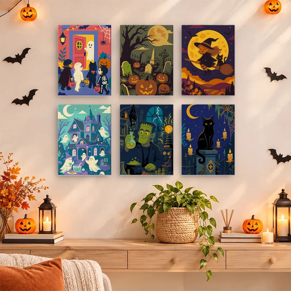 Paint by Numbers – 6 Mini Paintings | Monster Mansion Night Set