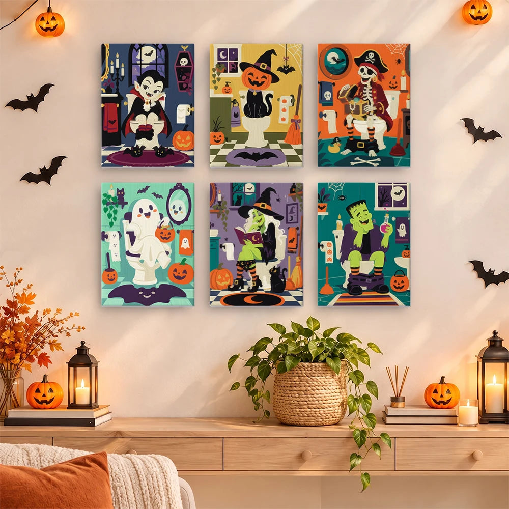 
Paint by Numbers – 6 Mini Paintings | Monsters in the Bathroom Set