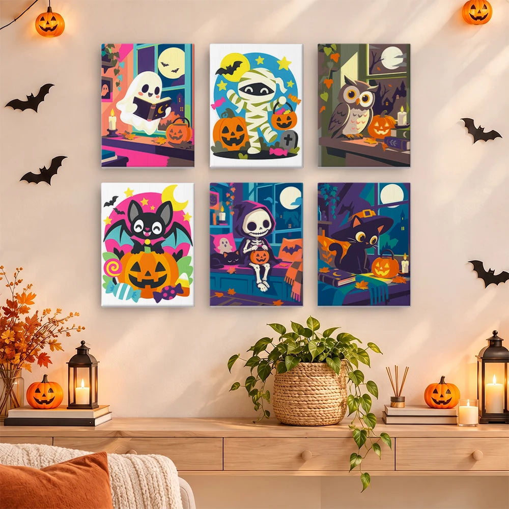 
Paint by Numbers – 6 Mini Paintings | Neon Haunted House Night Set