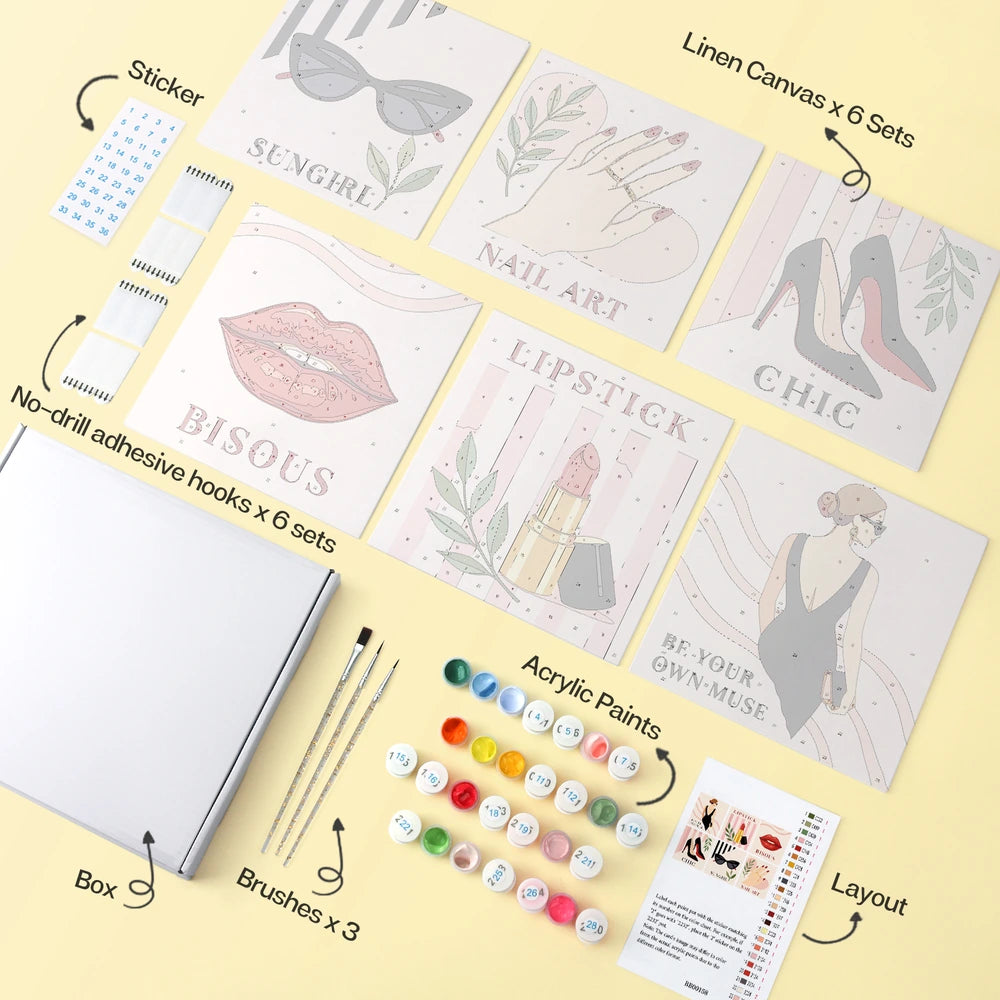 
Paint by Numbers – 6 Mini Paintings | Parisian Chic Squares (Square)