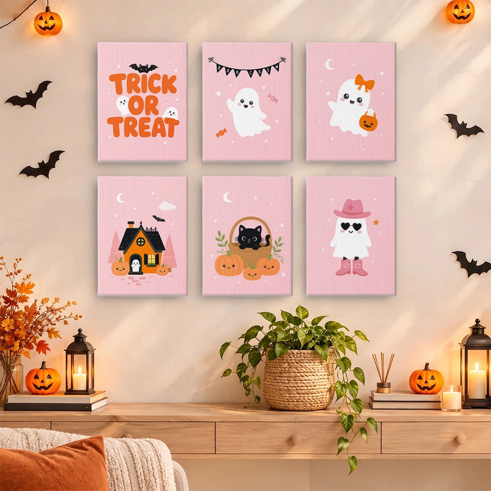 
Paint by Numbers – 6 Mini Paintings | Pink Trick or Treat Ghosts Set