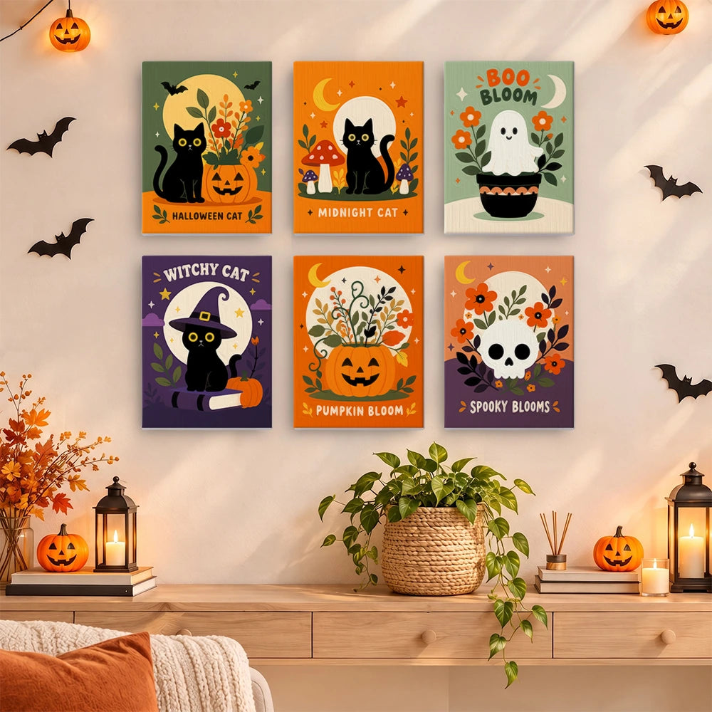 
Paint by Numbers – 6 Mini Paintings | Pumpkin Bloom Cats and Ghosts Set
