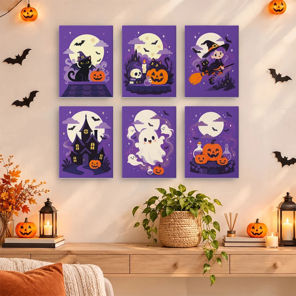 Paint by Numbers – 6 Mini Paintings | Purple Haunted Night Set