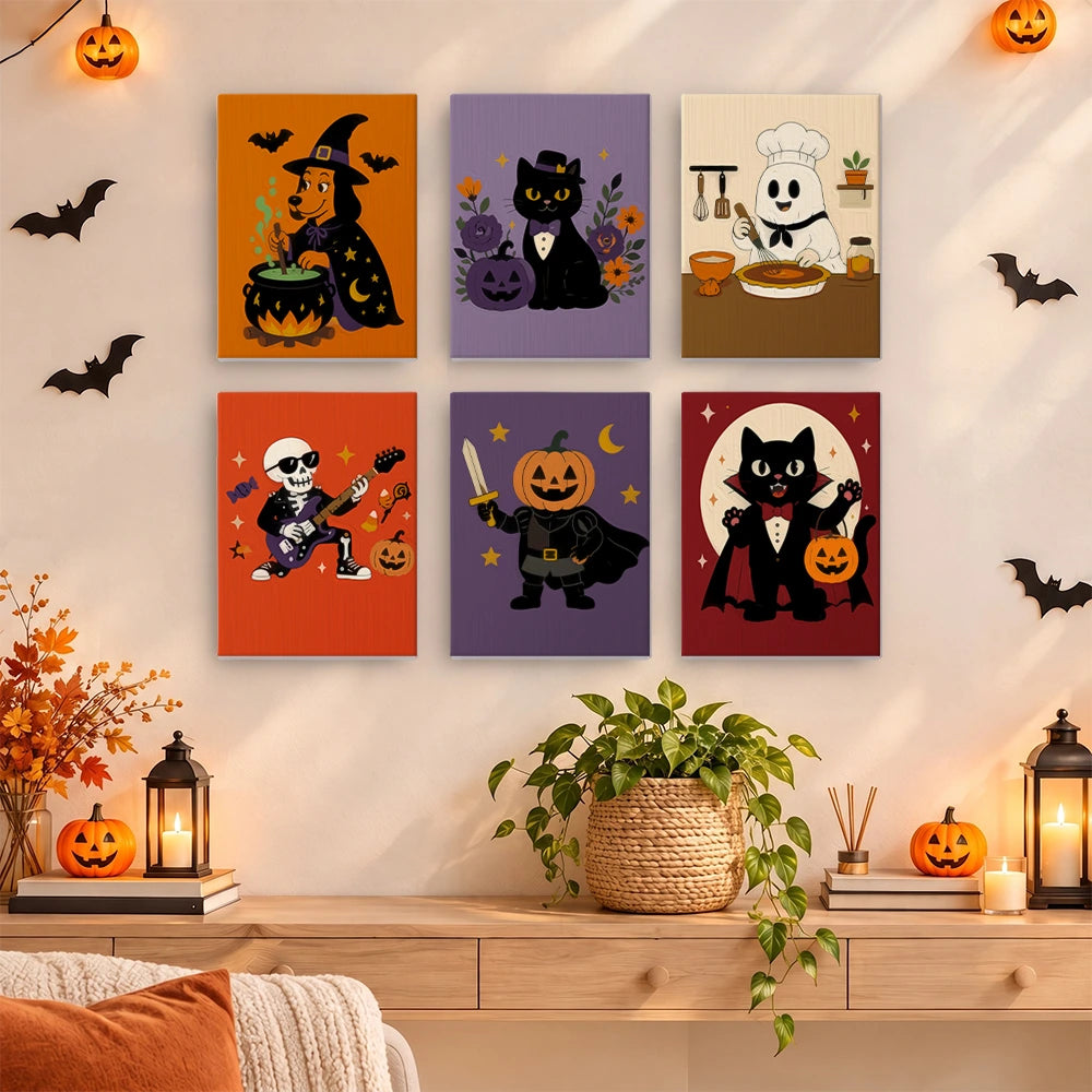 Paint by Numbers – 6 Mini Paintings | Retro Halloween Characters Set