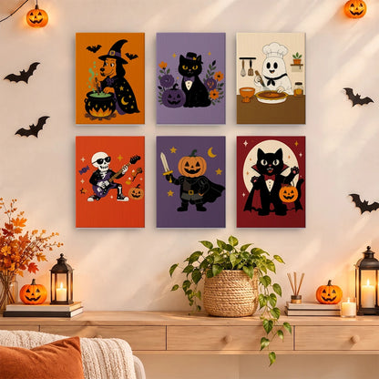 Paint by Numbers – 6 Mini Paintings | Retro Halloween Characters Set