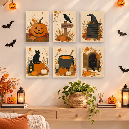 Paint by Numbers – 6 Mini Paintings | Rustic Autumn Halloween Set