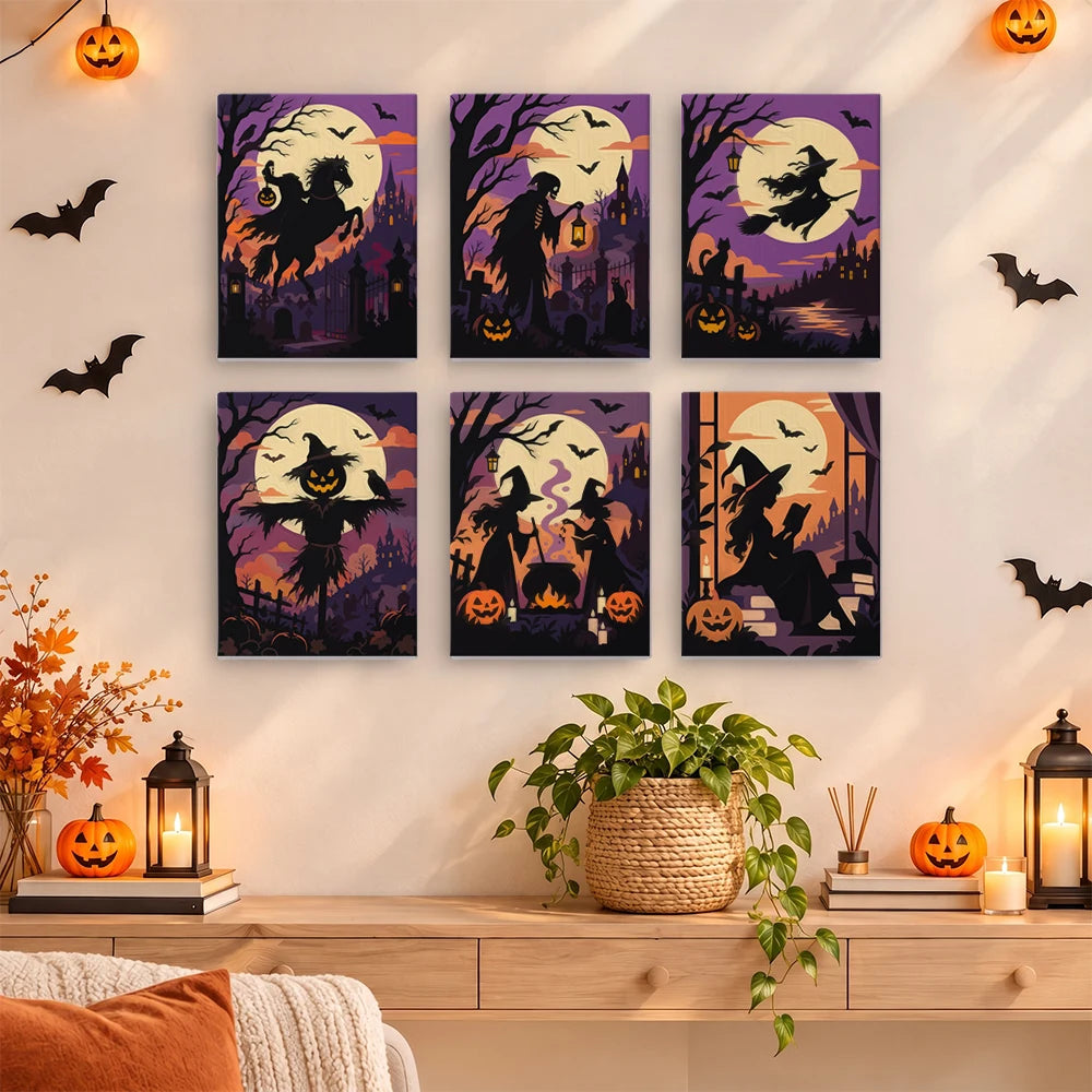 Paint by Numbers – 6 Mini Paintings | Silhouettes Under the Full Moon Set