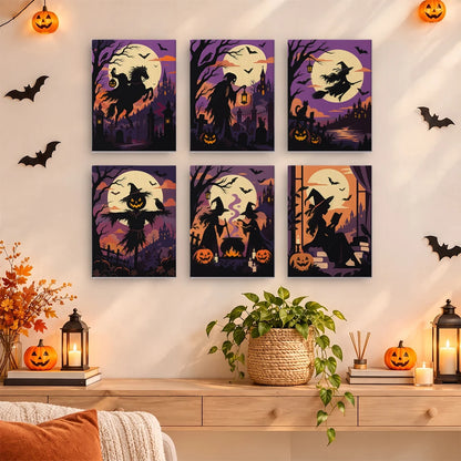 Paint by Numbers – 6 Mini Paintings | Silhouettes Under the Full Moon Set