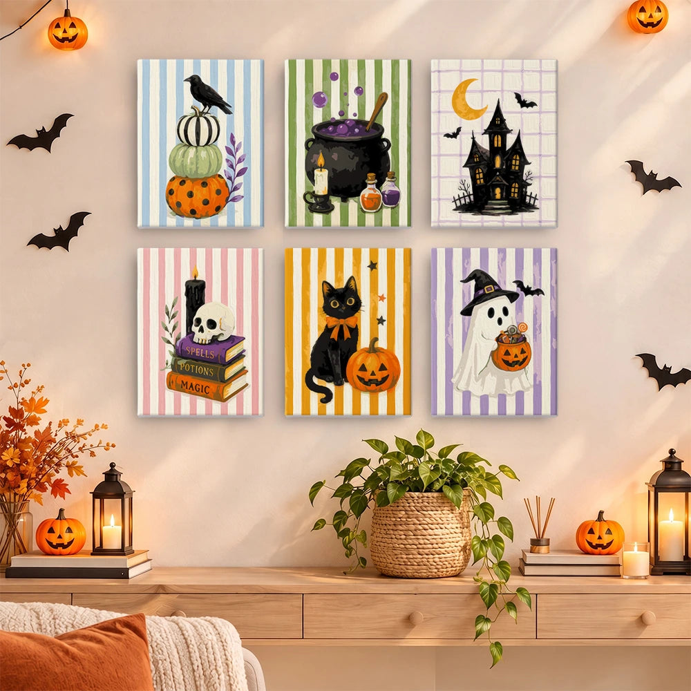 
Paint by Numbers – 6 Mini Paintings | Striped Witchy Halloween Set