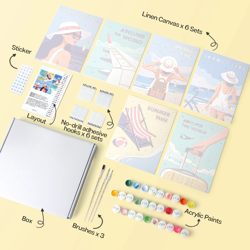 Paint by Numbers – 6 Mini Paintings | Summer Time Travel Posters