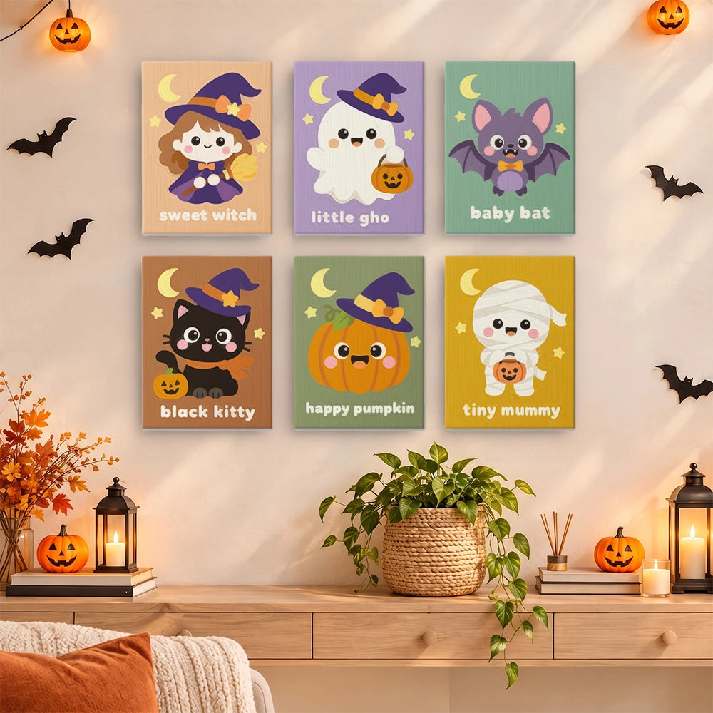 Paint by Numbers – 6 Mini Paintings | Sweet Witch and Baby Bat Set