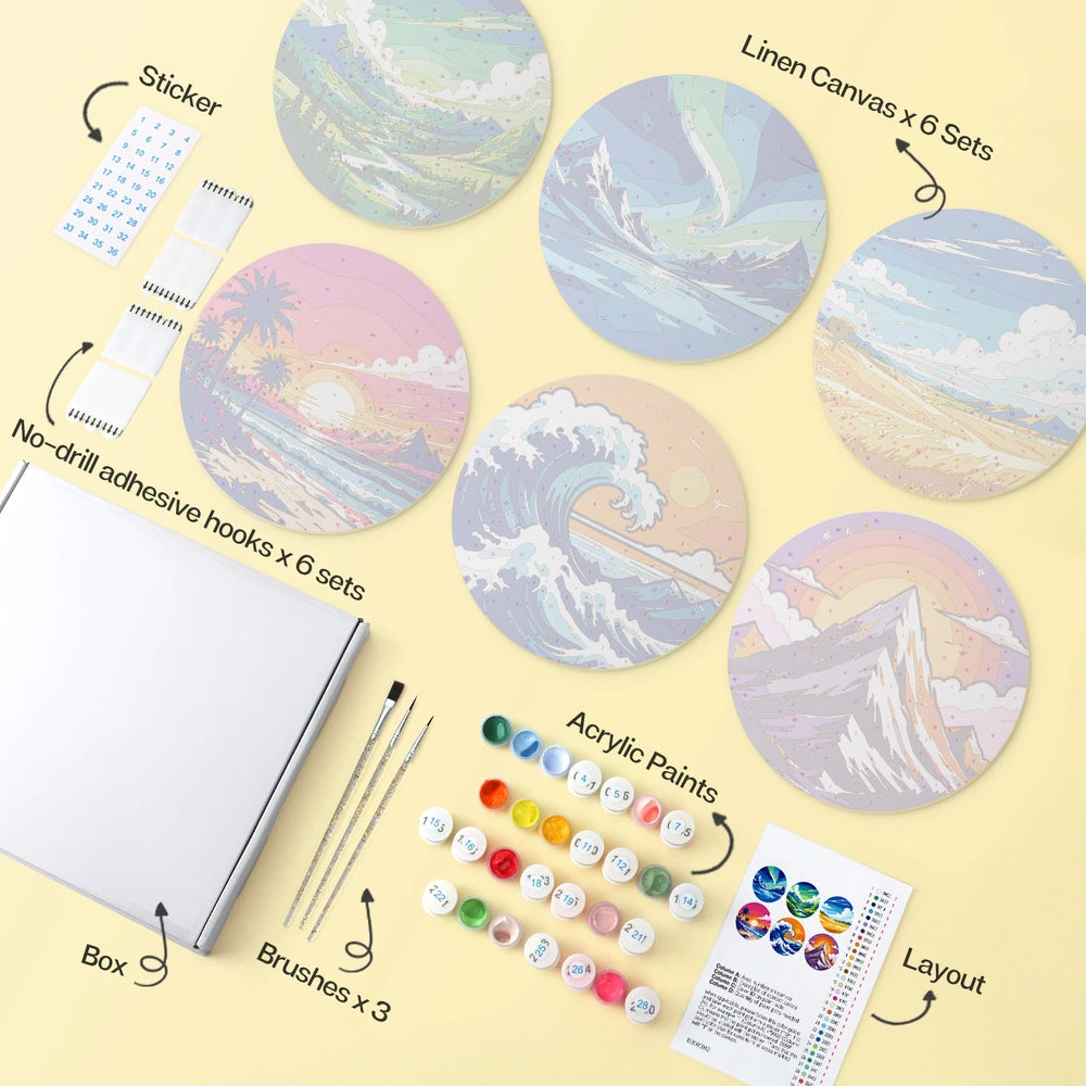 Paint by Numbers – 6 Mini Paintings | Vivid Nature Rounds (Round)