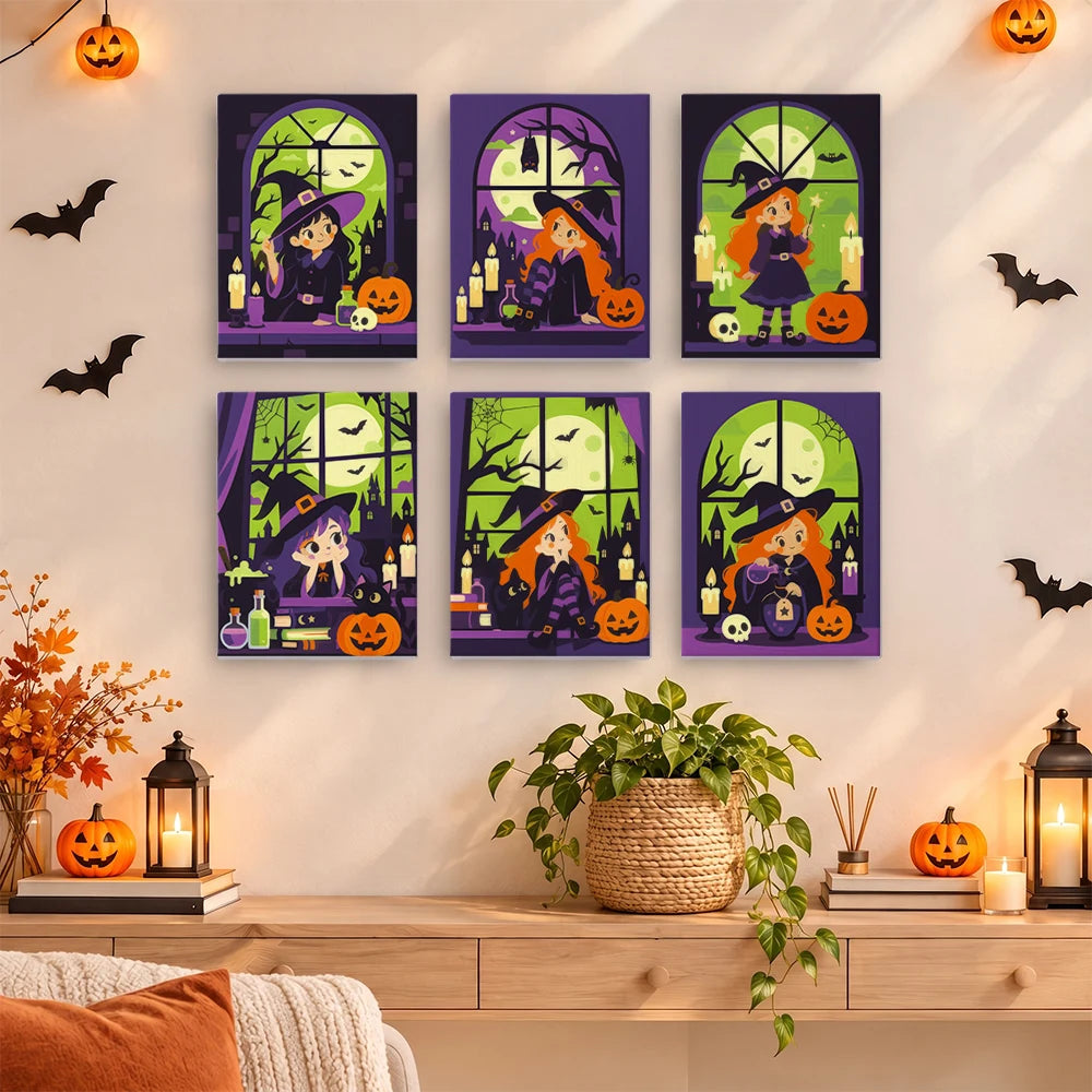 Paint by Numbers – 6 Mini Paintings | Witches at the Window Set