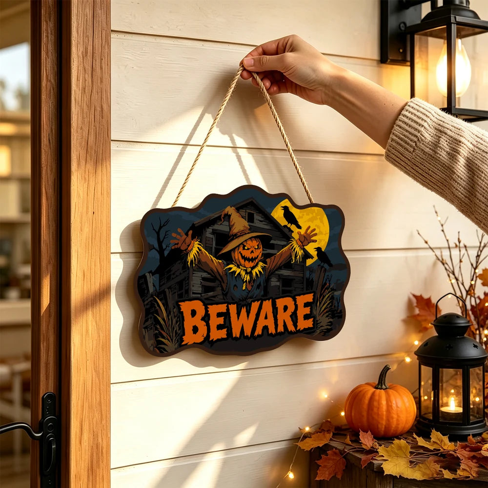 
Paint by Numbers - Wooden Door Hanger | Beware Scarecrow at the Barn