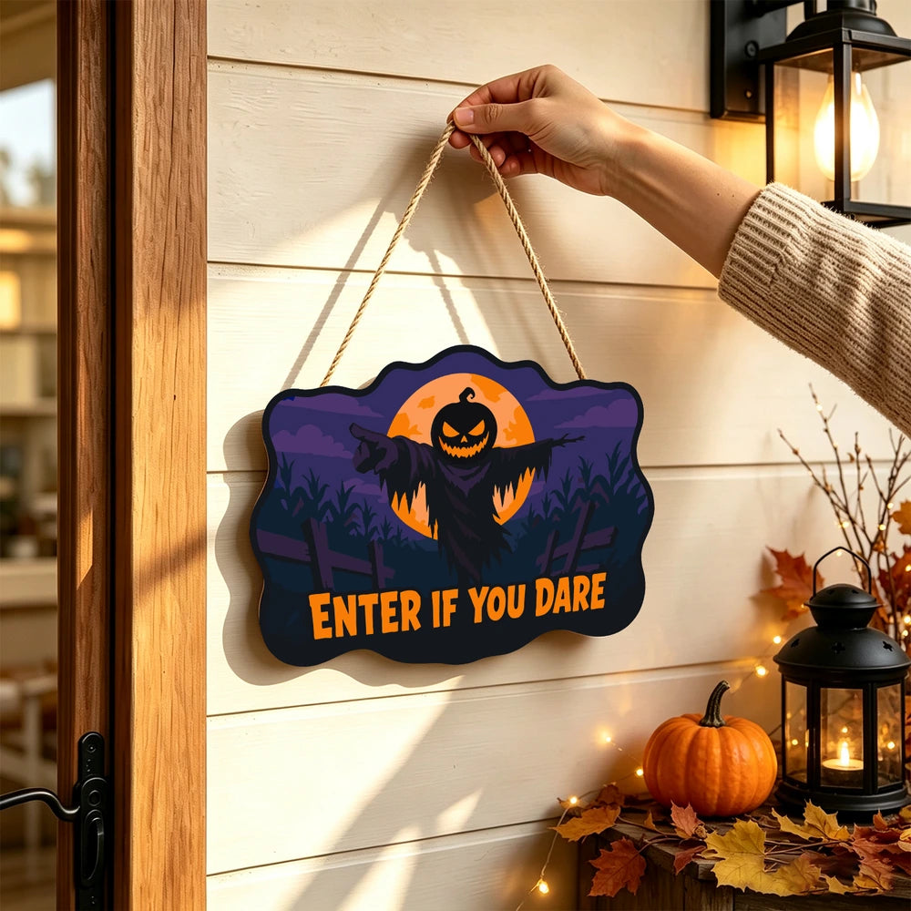 Paint by Numbers - Wooden Door Hanger | Enter If You Dare Pumpkin Scarecrow