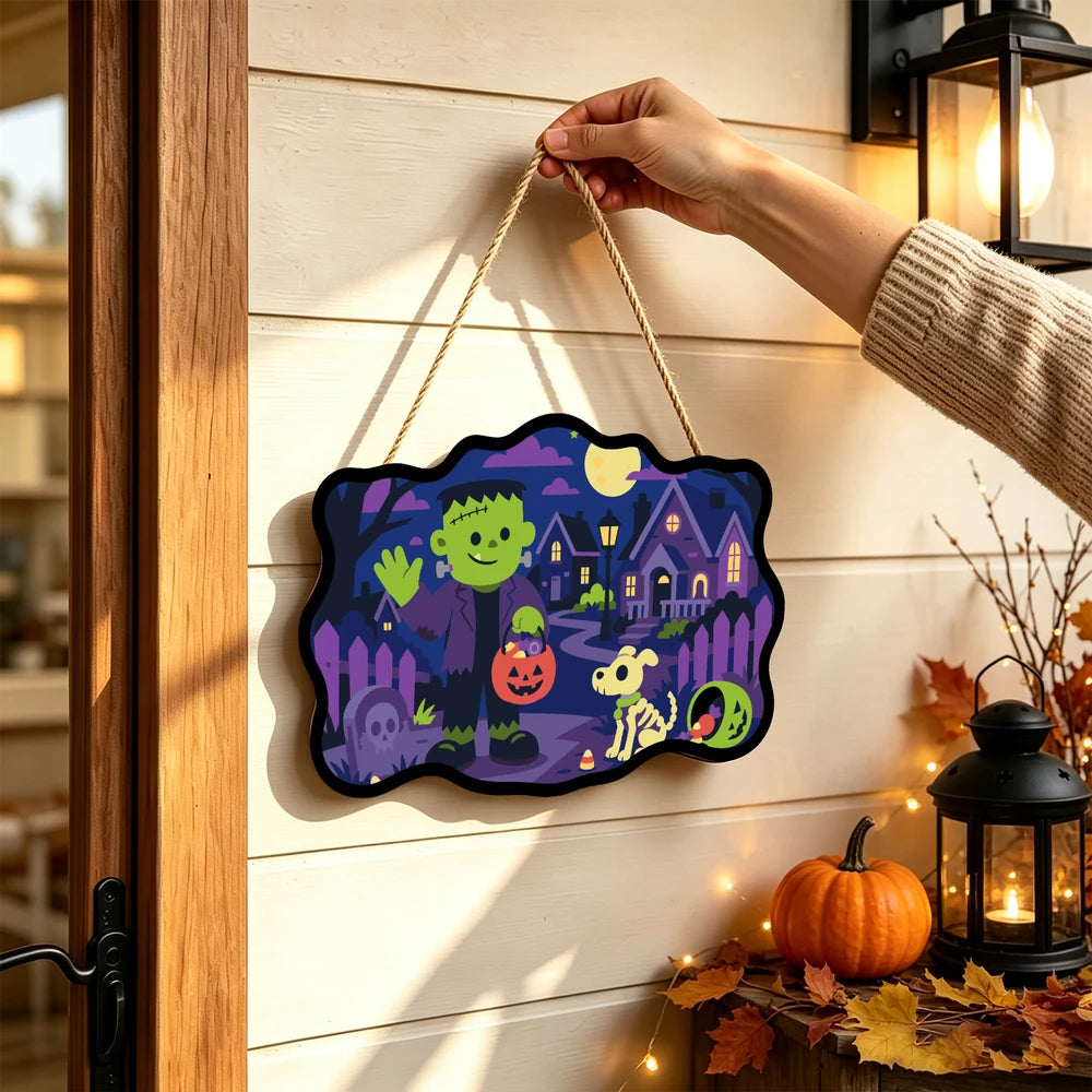 Paint by Numbers - Wooden Door Hanger | Frankenstein Trick-or-Treating