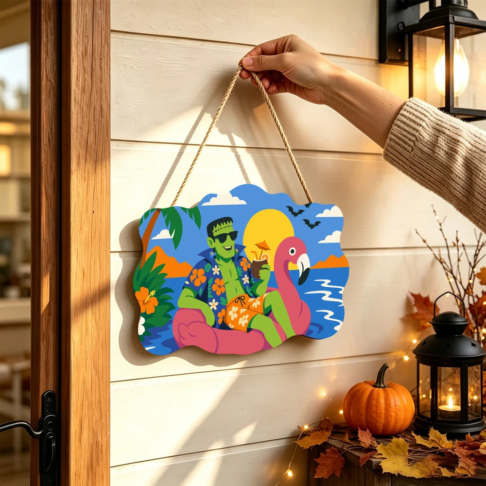 Paint by Numbers - Wooden Door Hanger | Frankenstein on a Flamingo Float