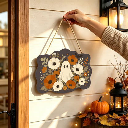 Paint by Numbers - Wooden Door Hanger | Ghost Among Autumn Flowers