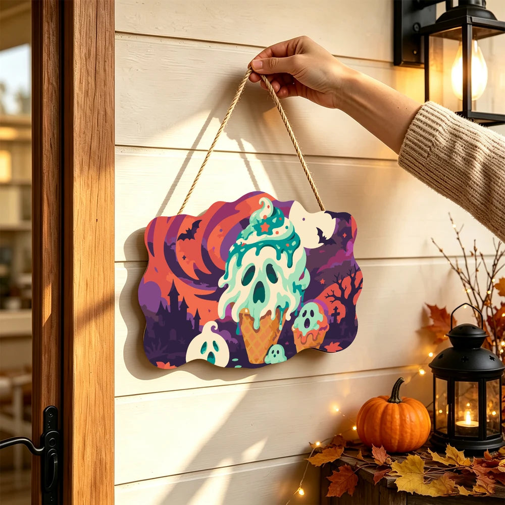 Paint by Numbers - Wooden Door Hanger | Ghost Ice Cream Cone