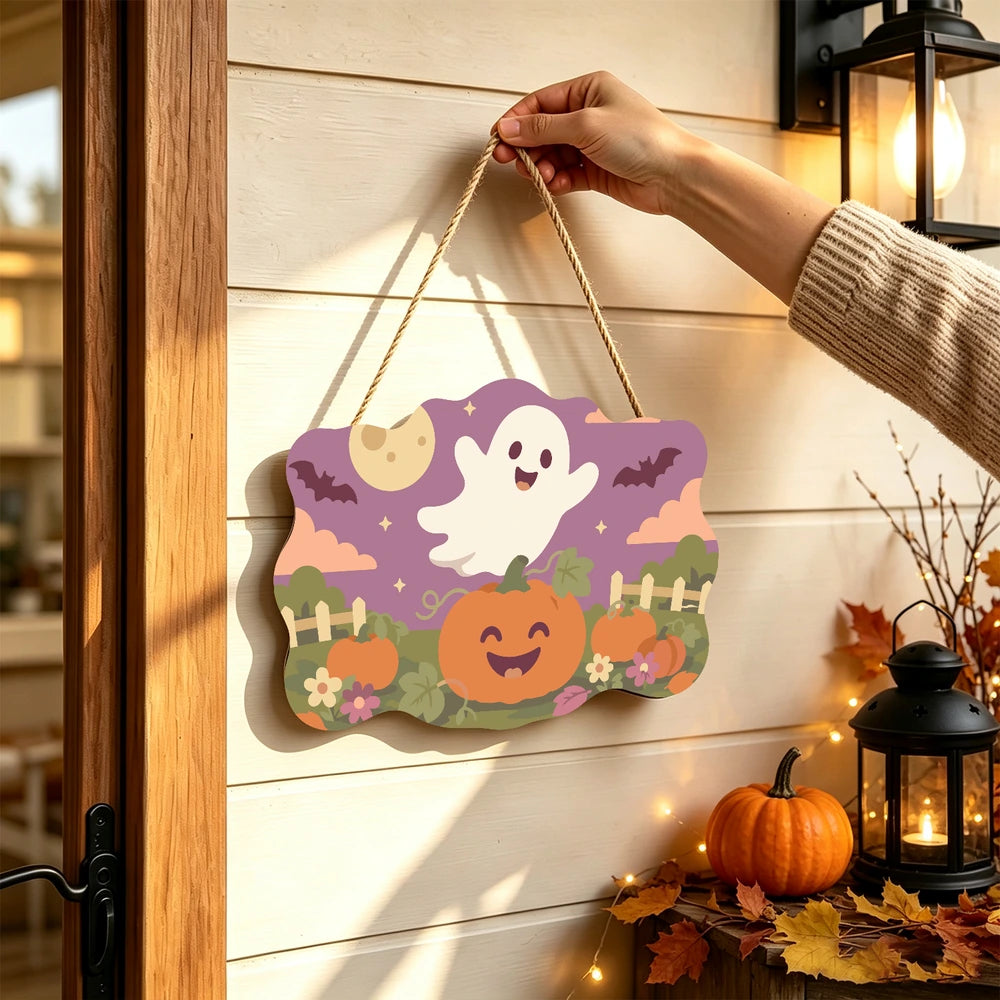 Paint by Numbers - Wooden Door Hanger | Ghost Over the Pumpkin Patch