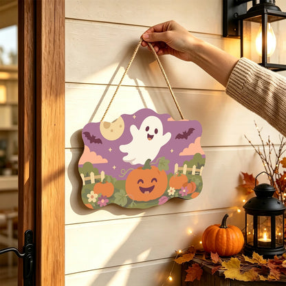 Paint by Numbers - Wooden Door Hanger | Ghost Over the Pumpkin Patch