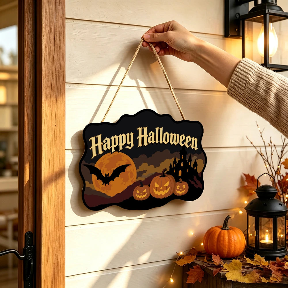 
Paint by Numbers - Wooden Door Hanger | Happy Halloween Bat and Pumpkins
