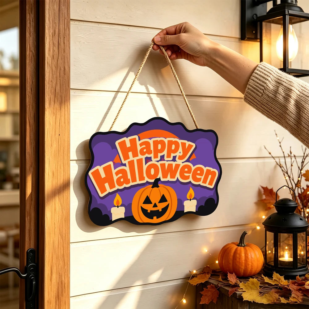 Paint by Numbers - Wooden Door Hanger | Happy Halloween Candlelit Pumpkin