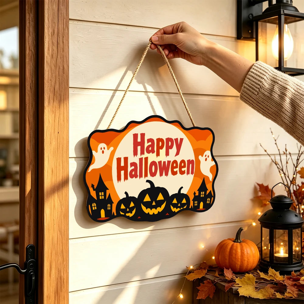 Paint by Numbers - Wooden Door Hanger | Happy Halloween Ghosts Over the Town