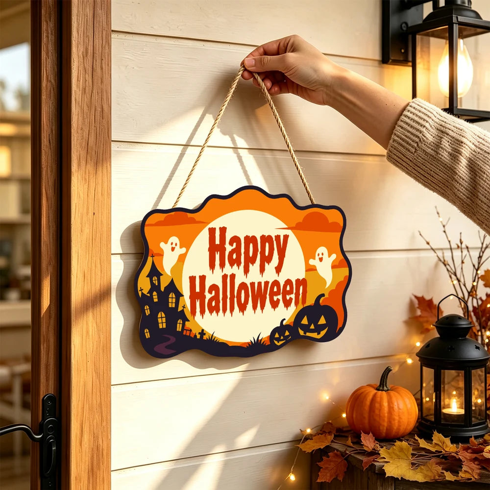 Paint by Numbers - Wooden Door Hanger | Happy Halloween Ghosts in the Moon