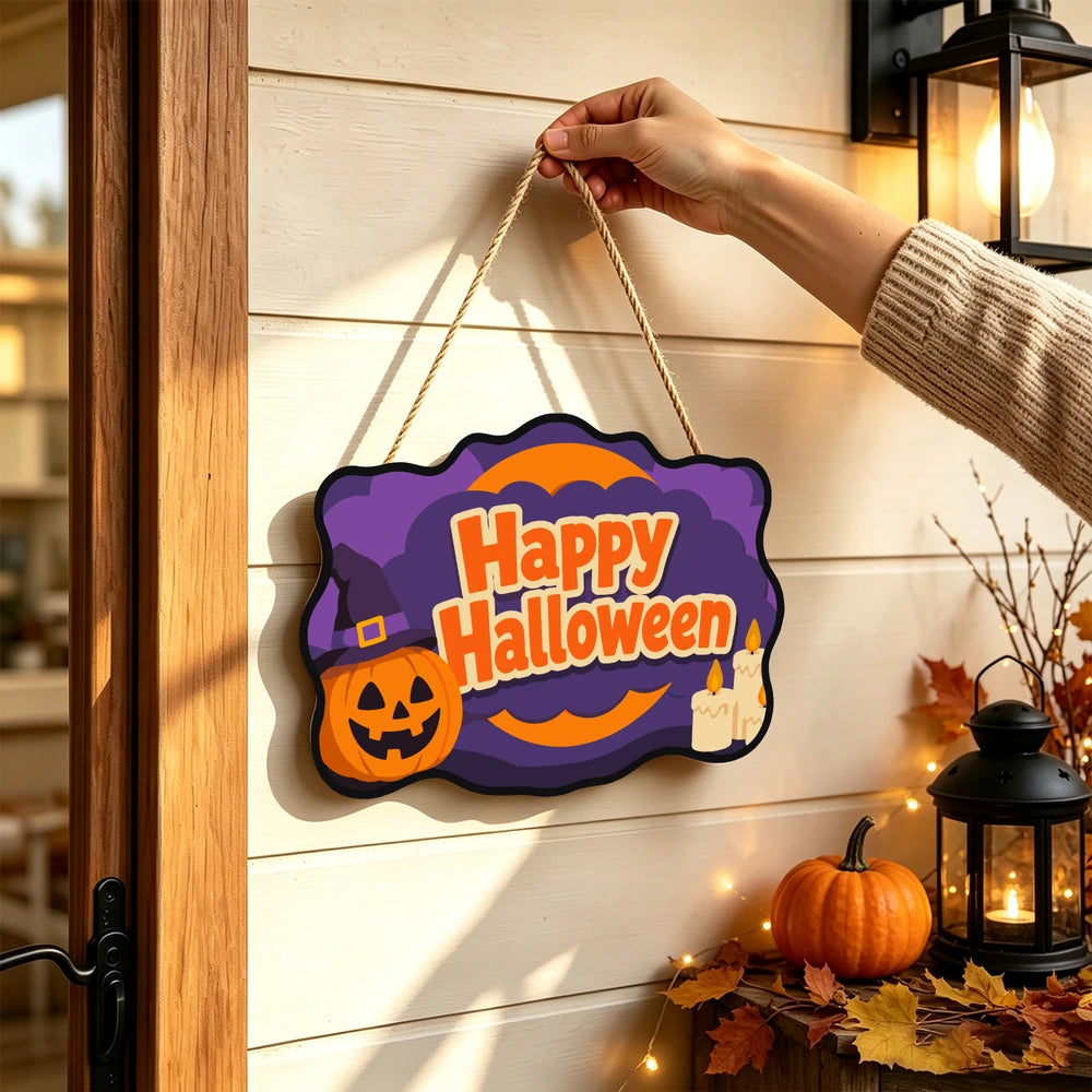 Paint by Numbers - Wooden Door Hanger | Happy Halloween Pumpkin and Candles