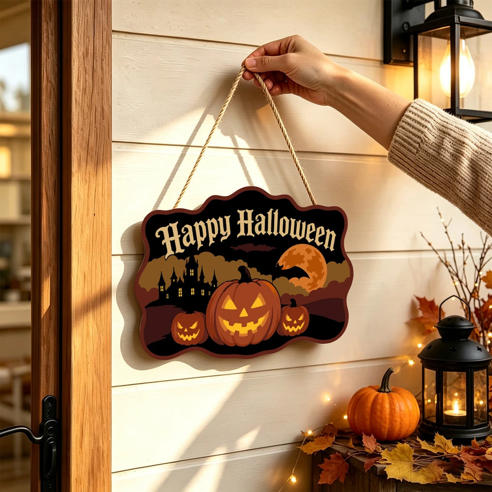 Paint by Numbers - Wooden Door Hanger | Happy Halloween Pumpkins and Castle