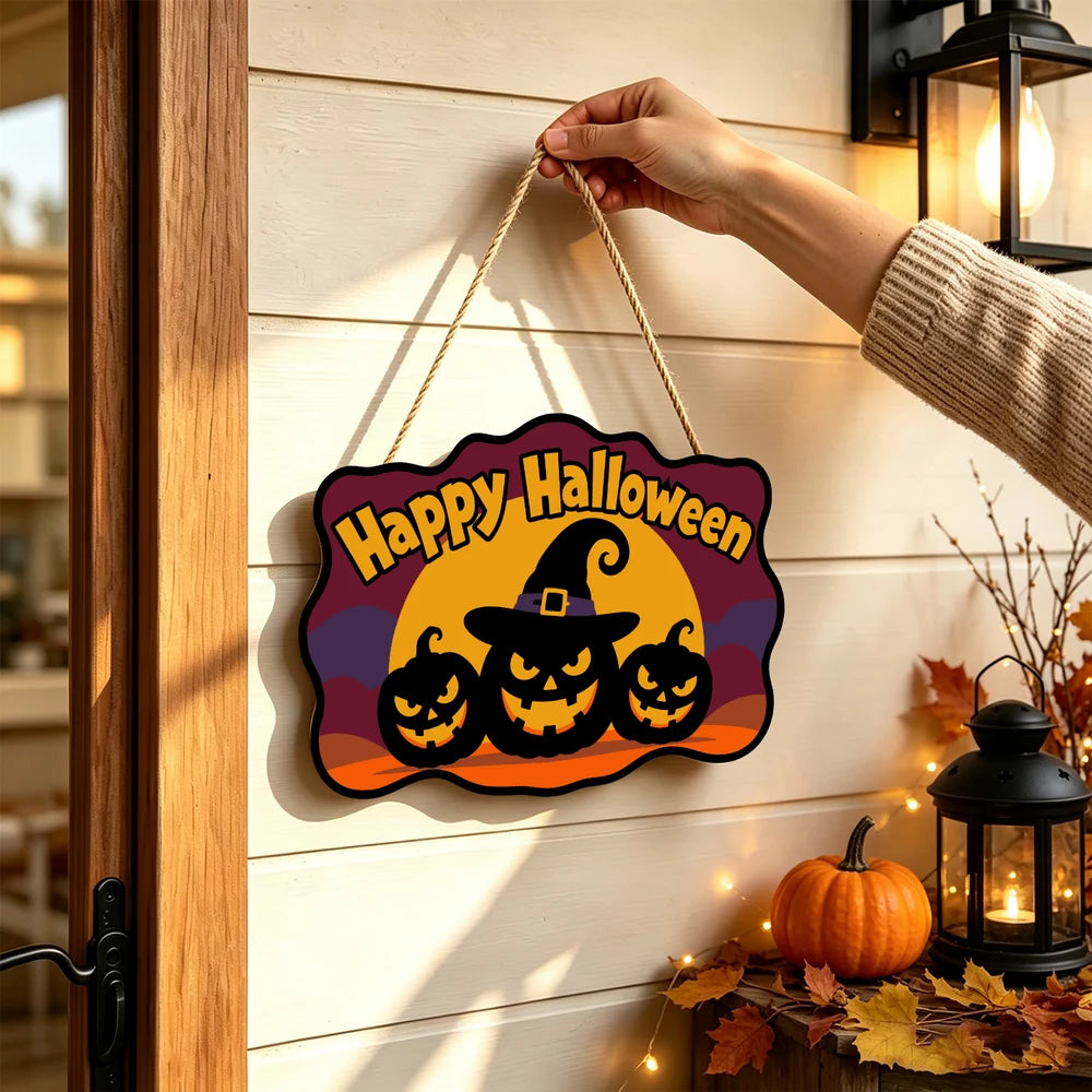 
Paint by Numbers - Wooden Door Hanger | Happy Halloween Pumpkins in a Witch Hat