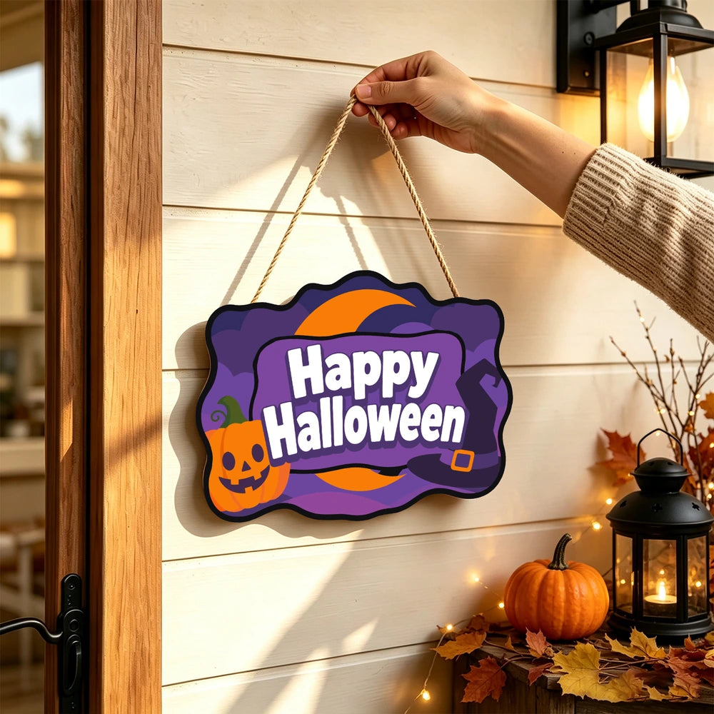 Paint by Numbers - Wooden Door Hanger | Happy Halloween Purple Pumpkin