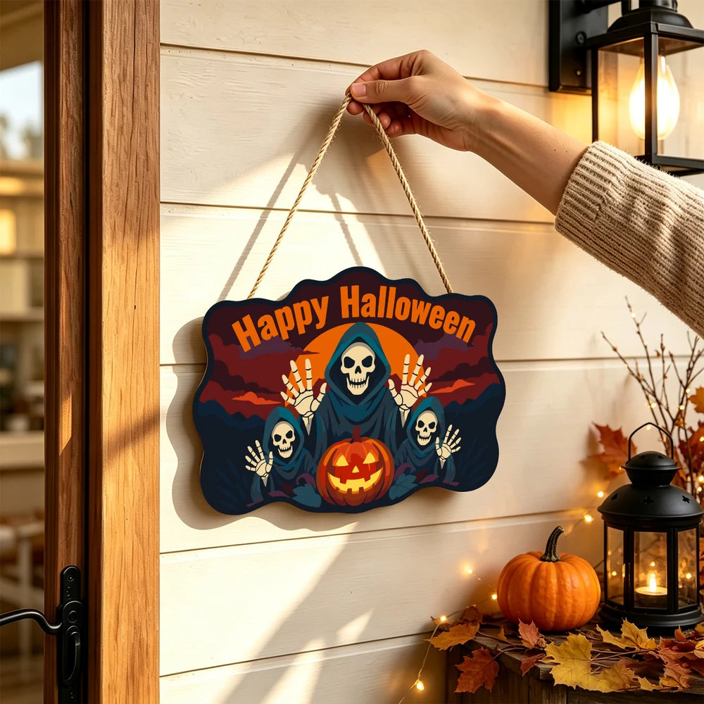 Paint by Numbers - Wooden Door Hanger | Happy Halloween Reaper Trio