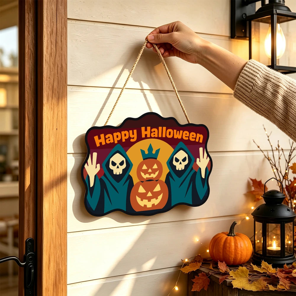 Paint by Numbers - Wooden Door Hanger | Happy Halloween Reapers at Sunset