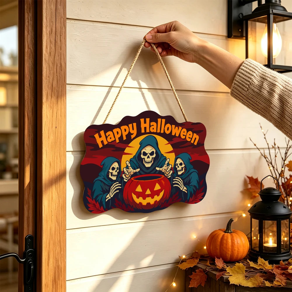 Paint by Numbers - Wooden Door Hanger | Happy Halloween Reapers at the Cauldron